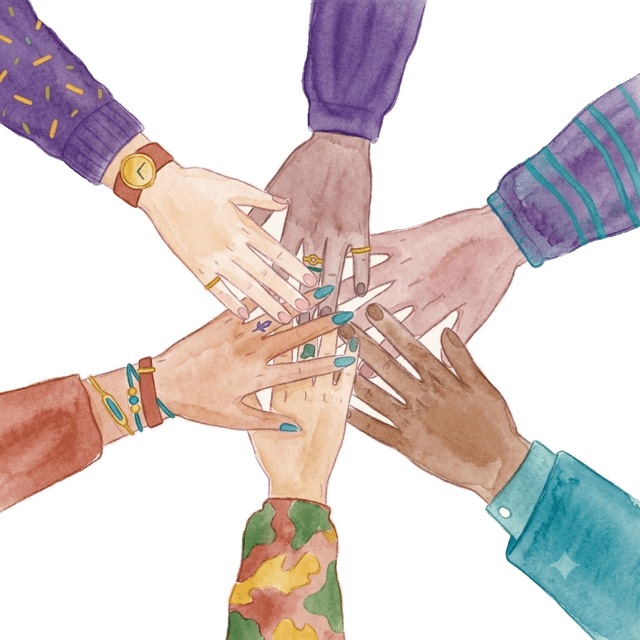 A watercolor illustration of two clasped hands.